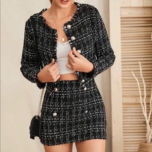 Raw Trim Tweed Jacket + skirt set